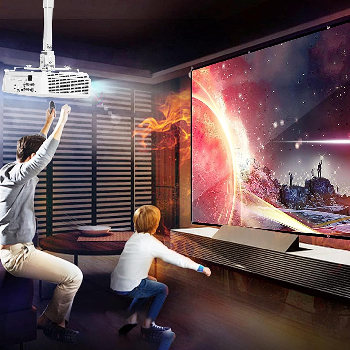 Adjustable Projector Ceiling/Wall Mount - 3-in-1 Universal Bracket for Projector Mounting, Universal Height Adjustable Mount Holder with Extension Pole