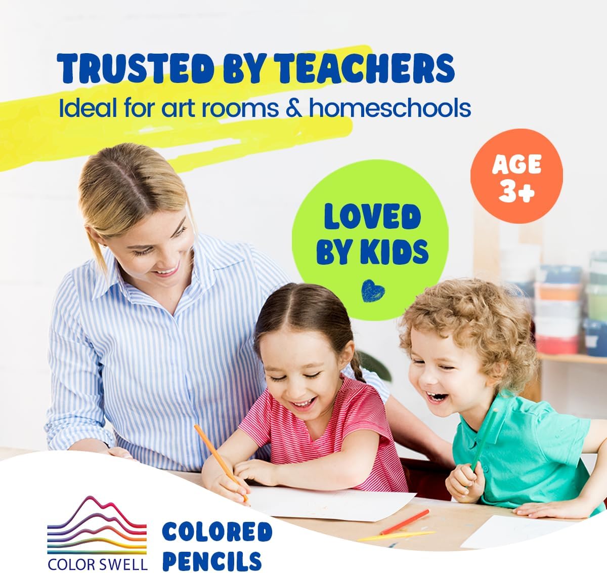 Color Swell Colored Pencil Pack 12 Count Assorted Vibrant Pre-Sharpened Colors Perfect for Kids, Teachers, Classrooms, and All Ages