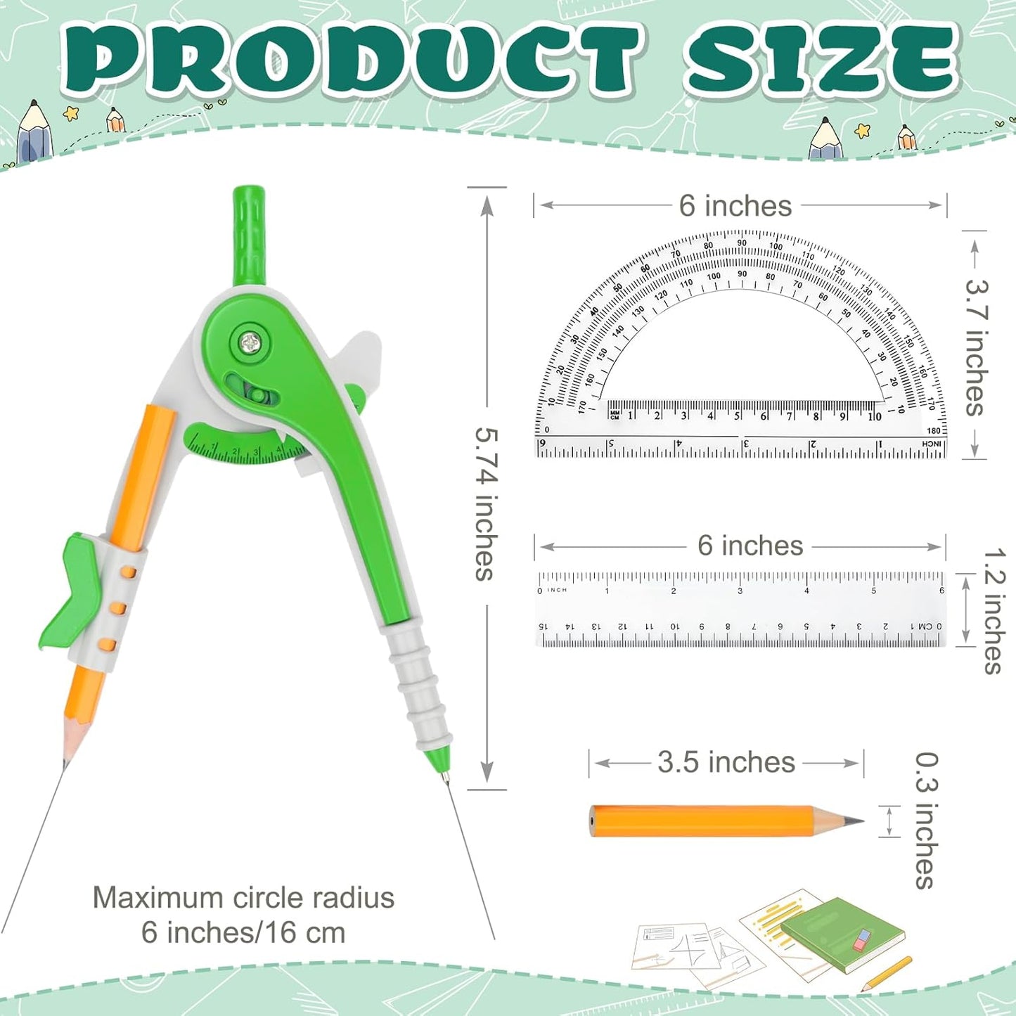 72 Pack Math Compass & Protractor Geometry Math Plastic Ruler Set Drawing Compass with Pencils 6 Inch Plastic Protractor for Geometry Bulk for Office Woodworking Art Drawing