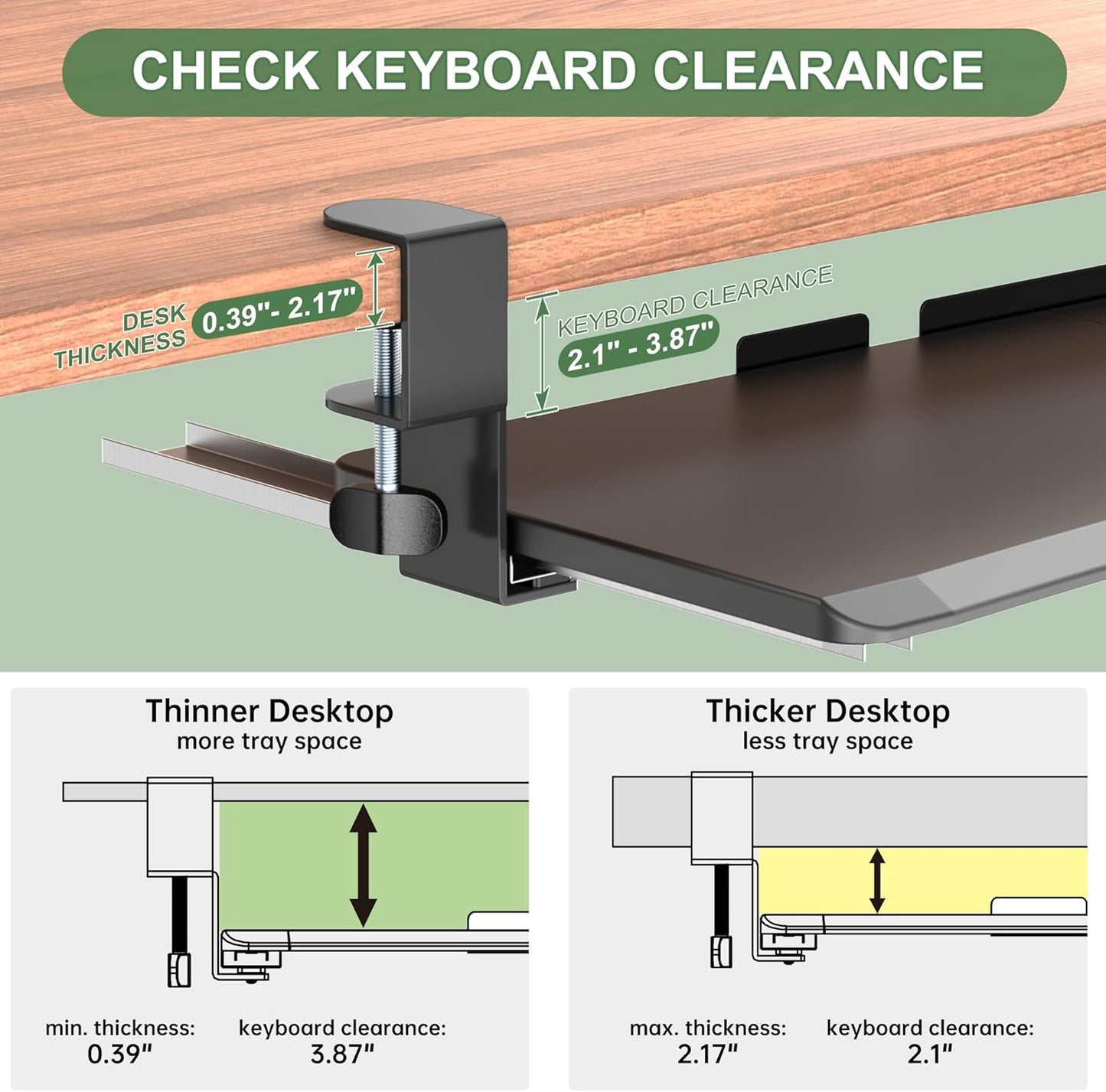 Extra Large Keyboard Tray Under Desk - Slide Out with Sturdy C-Clip Mount System, 31.5" (35.8" Including Clamps) x 11.8" Put-Out Keyboard Tray Computer Drawer for Ergonomic Typing, Black