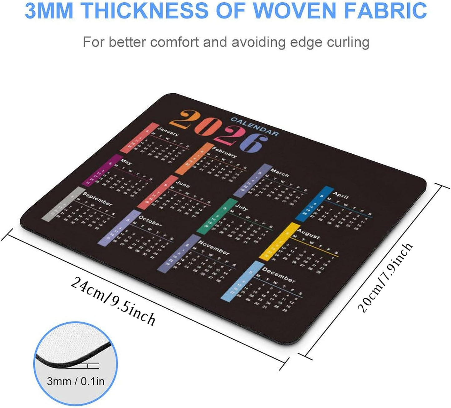 2026 Mouse Pad Calendar,Computer Mouse Pads Calendars Non-Slip Rubber Desk Mat Mousepad Gaming Office Keyboard Mat (9.45x7.87 in)
