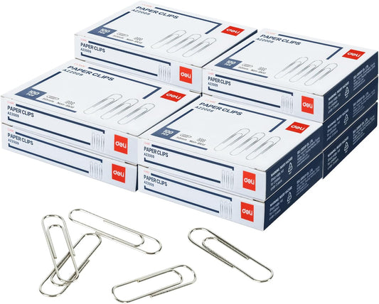 Deli Jumbo Paper Clips Nonskid, 1000 Large Paper Clips, 10 Boxes of 100 Each, Silver