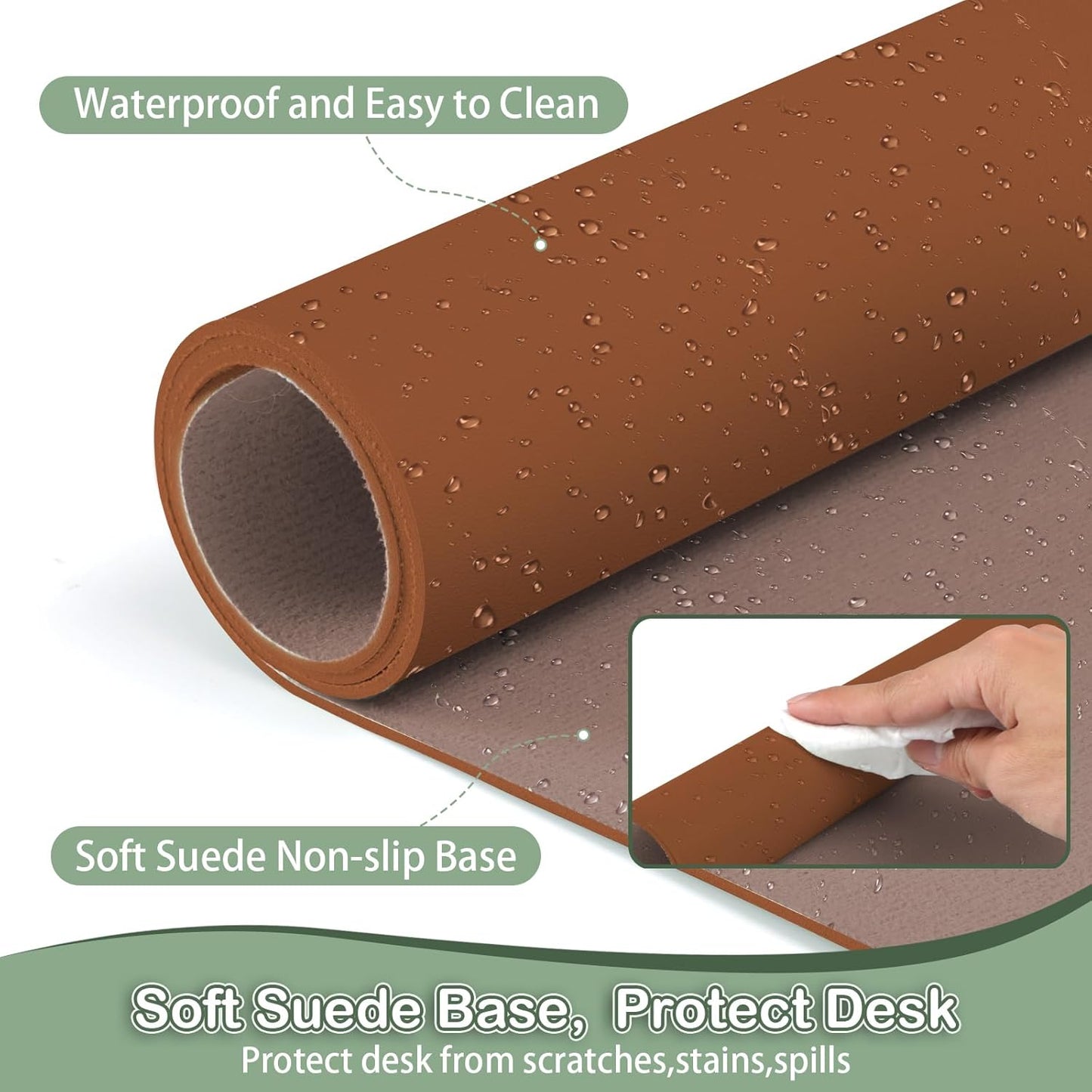 Boutilon Leather Desk Pad Protector,Non-Slip Mouse Pad,Laptop Desk Pad,Office Mouse Mat,Waterproof Leather Desk Blotter,Desk Writing Pad for Office and Home (S-Brown,24"x 14")