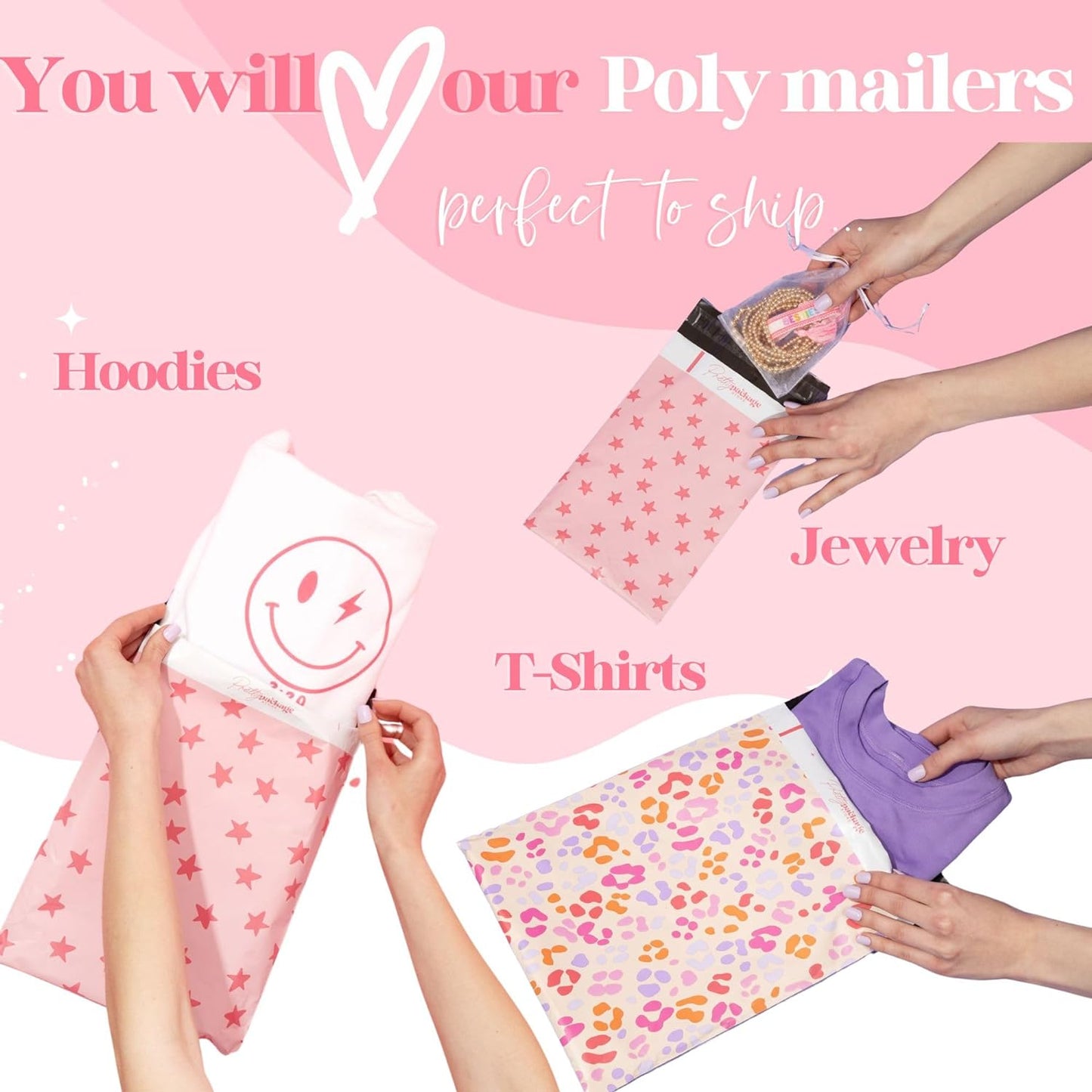 10x13 Designer Poly Mailer 100 Pack Heavy Duty Waterproof Self Seal Shipping Bags for Small Business Large Mailing Envelopes Bulk Tear Resistant Cute Packaging Preppy Leopard