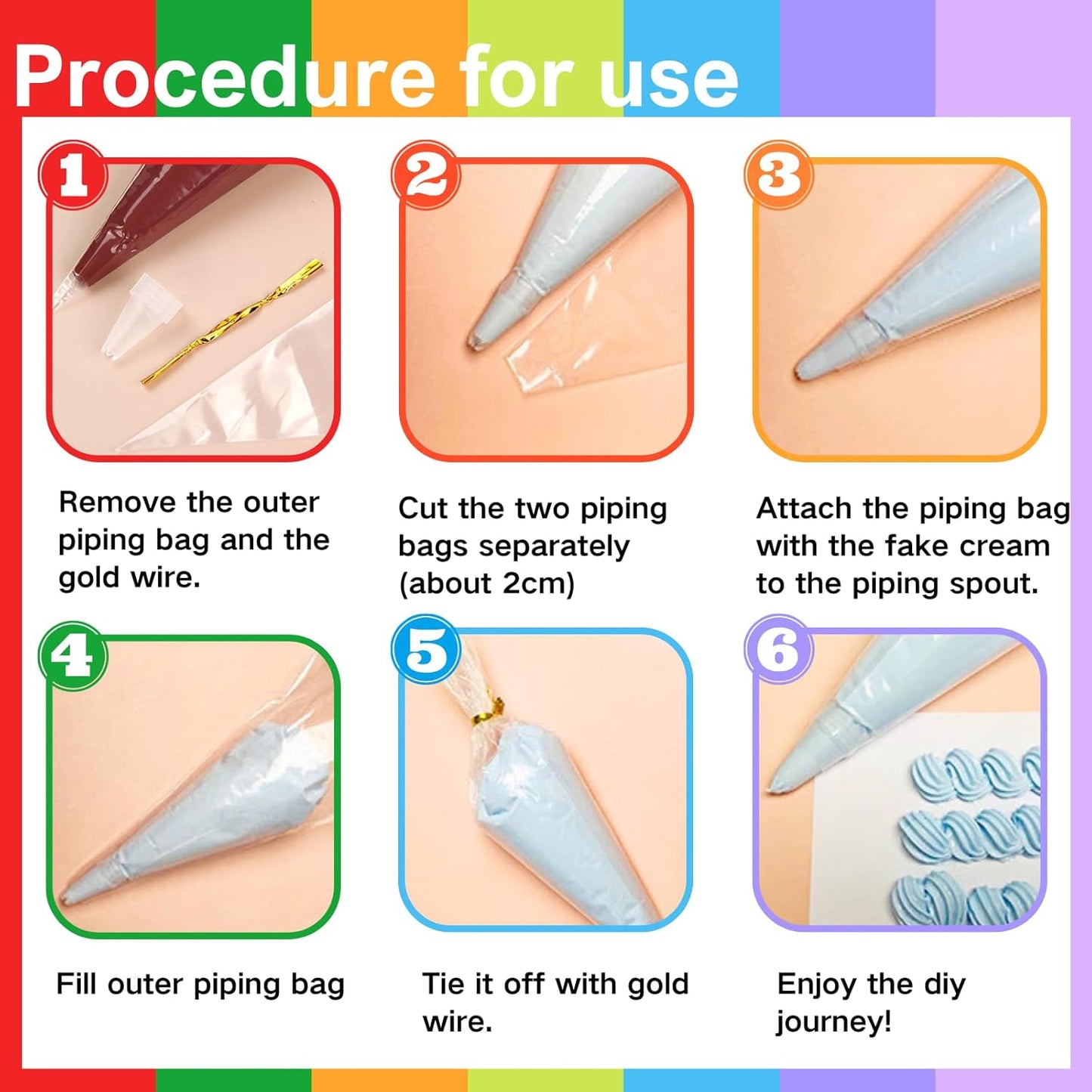 ASTRYAS 10PCS 100g Cream Glue Kit, Decoden Kit, Fake Whipped Cream Glue Clay Frosting with Decorating Tips for Crafts Handmade Phone Case Mirror Jewelry Accessories (Rainbow Theme)