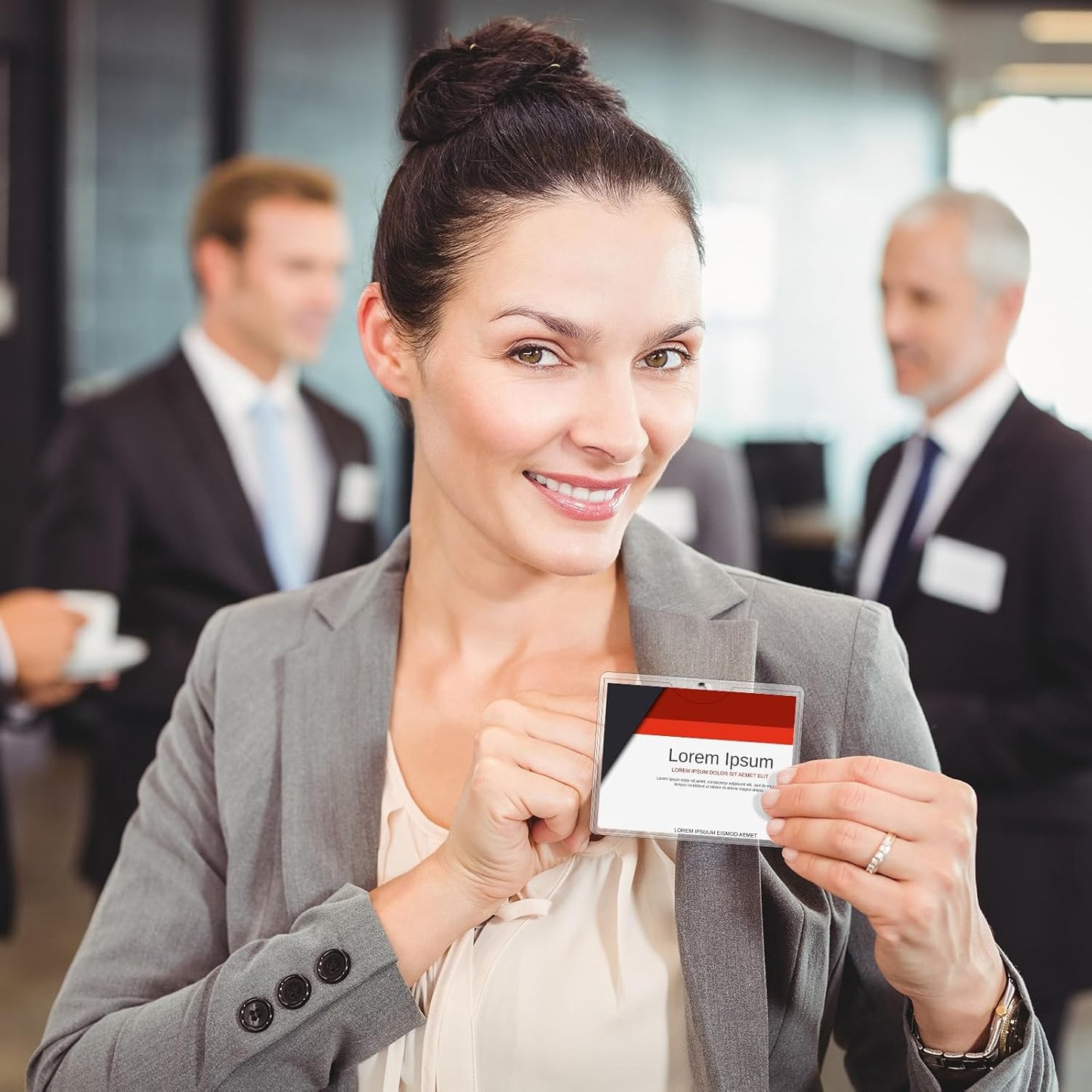 Eaasty Name Tags with Clips and Printable Inserts Clip On Name Badges Customizable Clear ID Badge Holder with Clips 3" x 4" Horizontal PVC for Meeting Seminar Show Event and Conference(100 Pack)