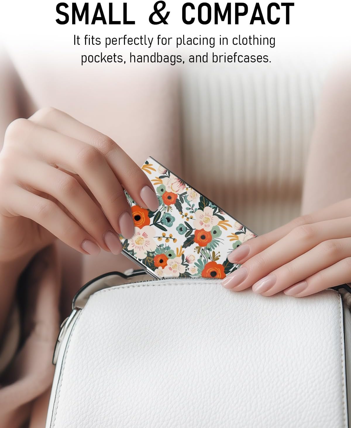 Business Card Metal Slim Organizer, Professional Stainless Steel Square Pocket Wallet for Office Workers, Compact and Portable for Pockets (Retro Flowers)