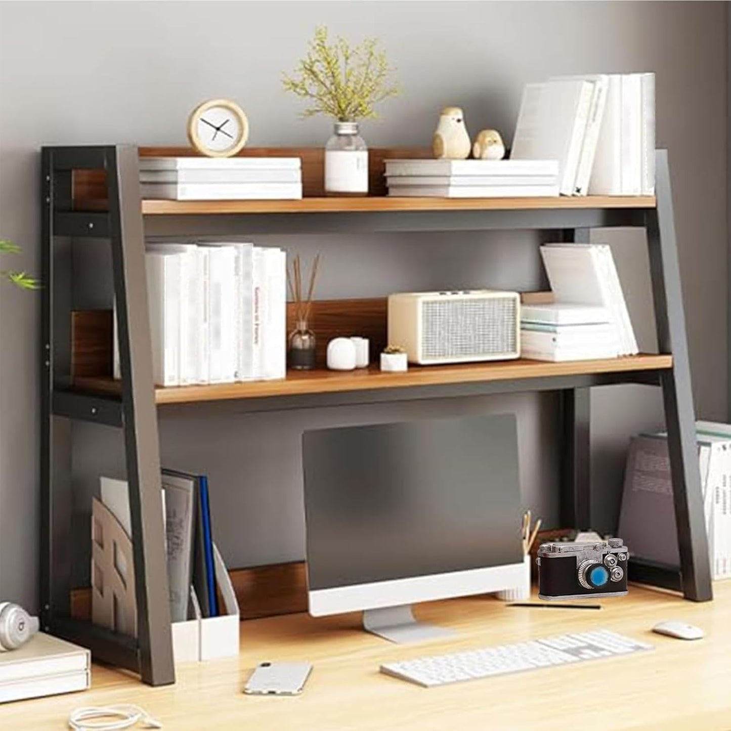 FPIGSHS Desktop Hutch Shelf，2-Tier Computer Desktop Bookcase Desk Organizer Shelf for Top Multipurpose Countertop Display Storage Rack for Home Office Dorm Use (115cm/45.2in)