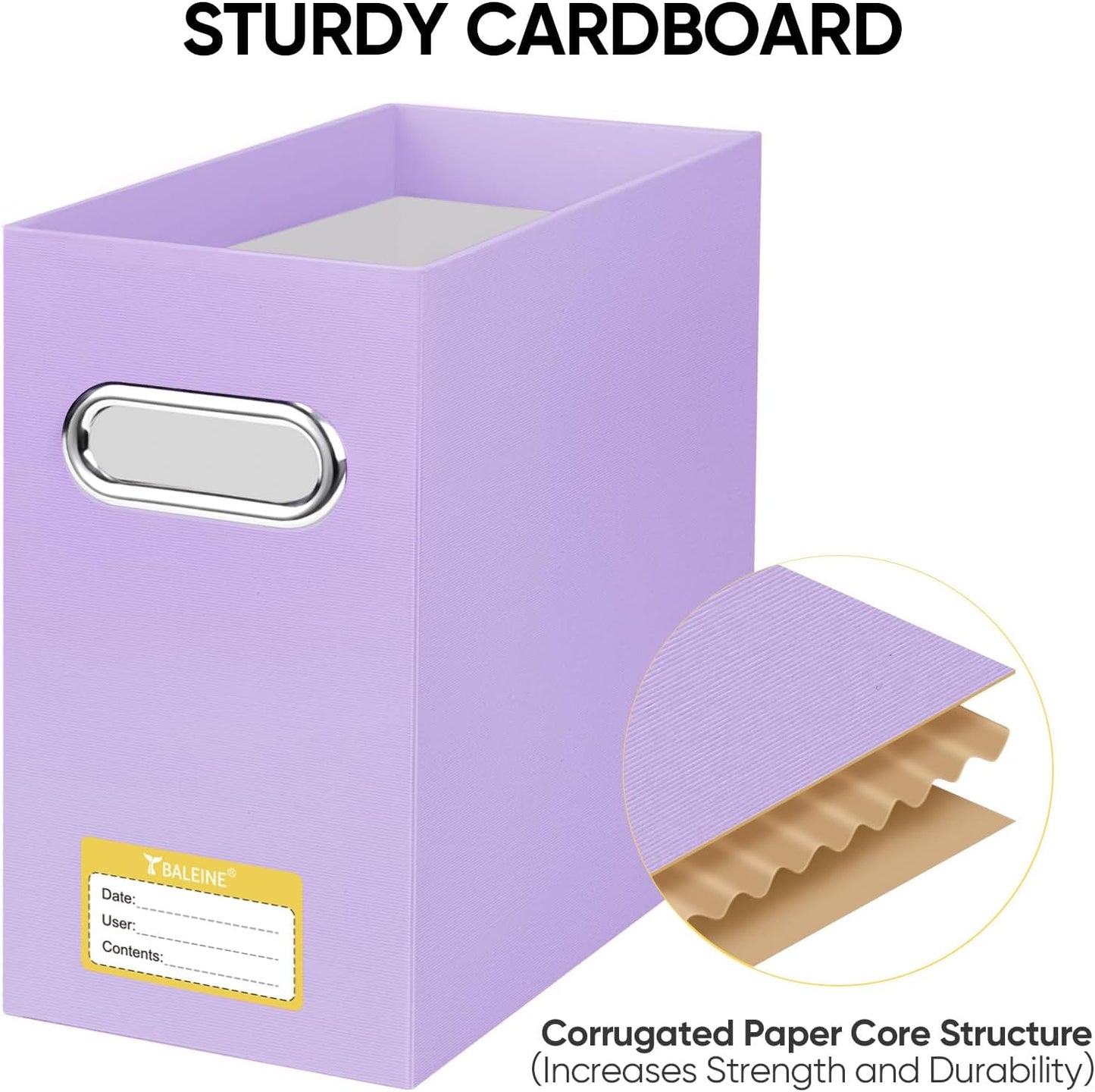 BALEINE File Organizer Box, Cardboard File Folder Organizer with Handle for Letter Size, Portable Collapsible Hanging Filing Box for Home Office Document Storage (2 Pack, Lavender)