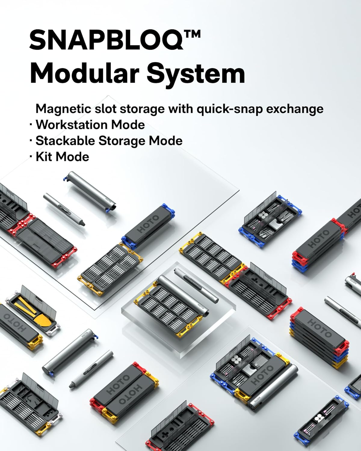 HOTO SNAPBLOQ™ S-A01 3.7V Mini Electric Screwdriver with 56 Bits & 3 Torque Settings, Precision Mini Screwdriver, 250RPM, Brighter LED Light, Repair Tool Kit for Electronics, Phone, Laptop, DIY