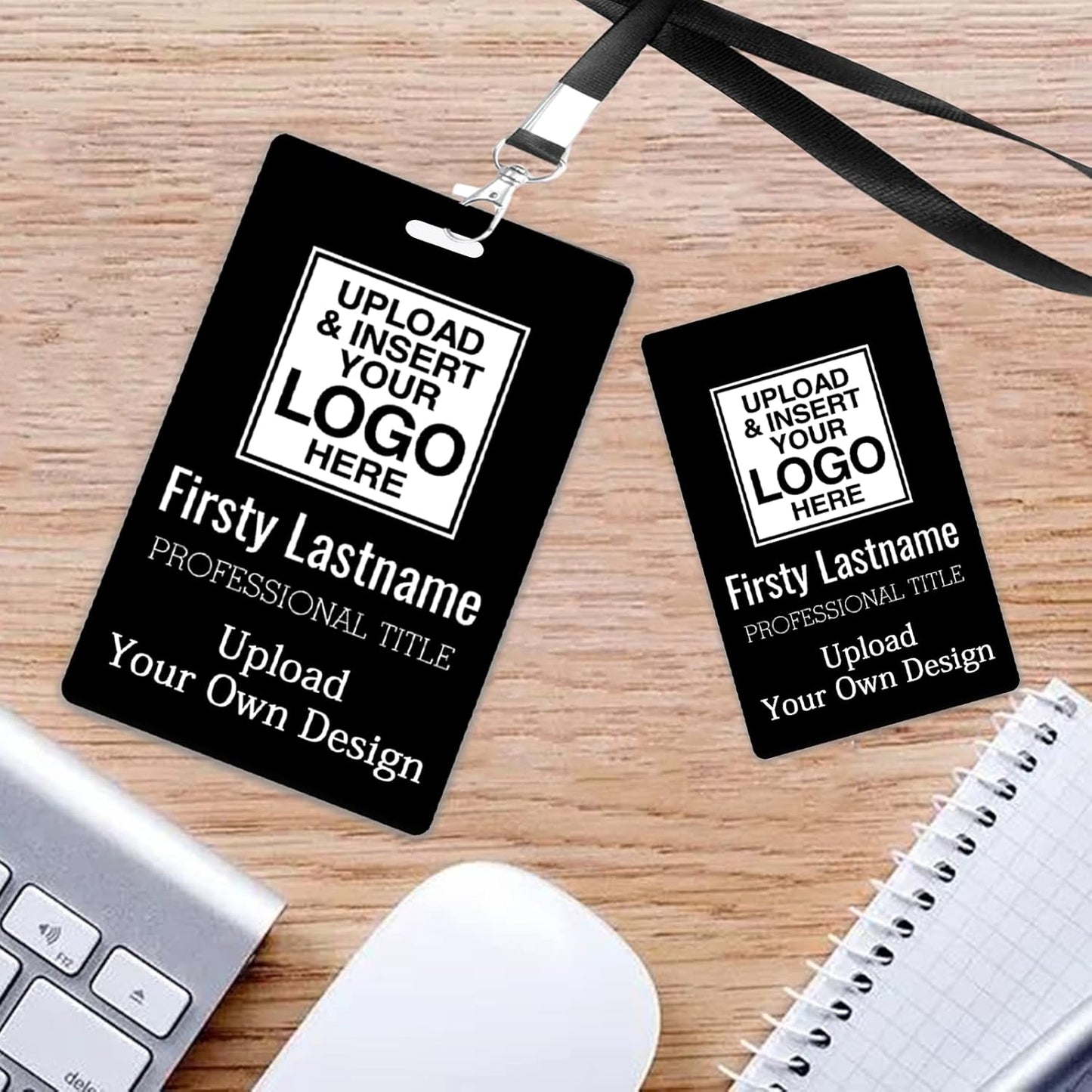 Custom Id Badge, Personalized Employee Photo Identification Card with Lanyard, Durable ID Card for Office Worker Doctor Nurse Student-Vertical-Add Your Design
