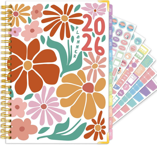 GuassLee Planner 2026 Daily Weekly and Monthly - A5 Planner from January 2026-December 2026, 6.1"x8.4" Aesthetic Agenda Planning Book with Back Pocket, Stickers, Coated Tabs, A5 Size