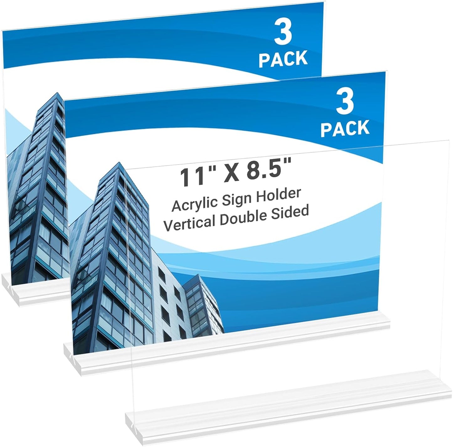 3 Pack Acrylic Sign Holder 11 x 8.5 Horizontal, Double-Sided Clear Sign Holder Plastic Stands for Display, T Shape Acrylic Table Sign Stands for Office Store Restaurants Wedding Party Decoration