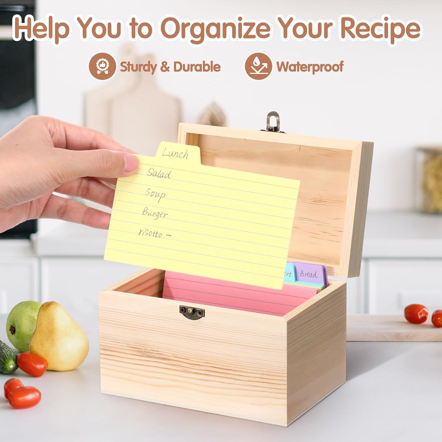 4 Pcs Index Card Holder 3x5 Wooden Notecard Recipe Box Index Card Organizer Business Storage Case Flashcard Notecard Holders Gift Supplies for Back to School Home Office