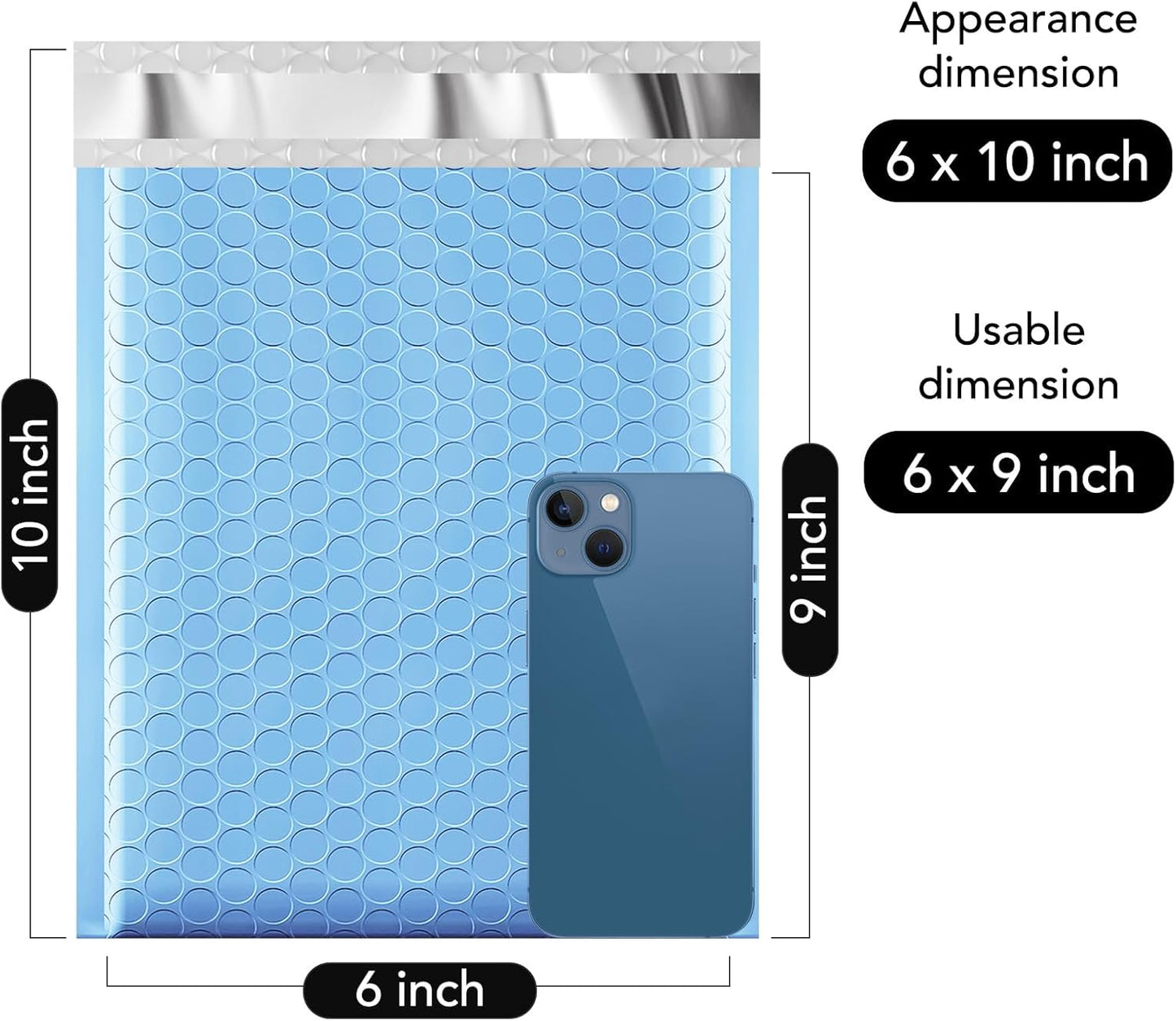 Fuxury 100Pcs Bubble Mailers 6x10" Light Blue Bubble Mailer Thick Shipping Padded Envelopes Usable Size 6x9" Padded Mailers Shipping Bags for Mailing,Packaging, Small Business, Boutique, Bulk #0