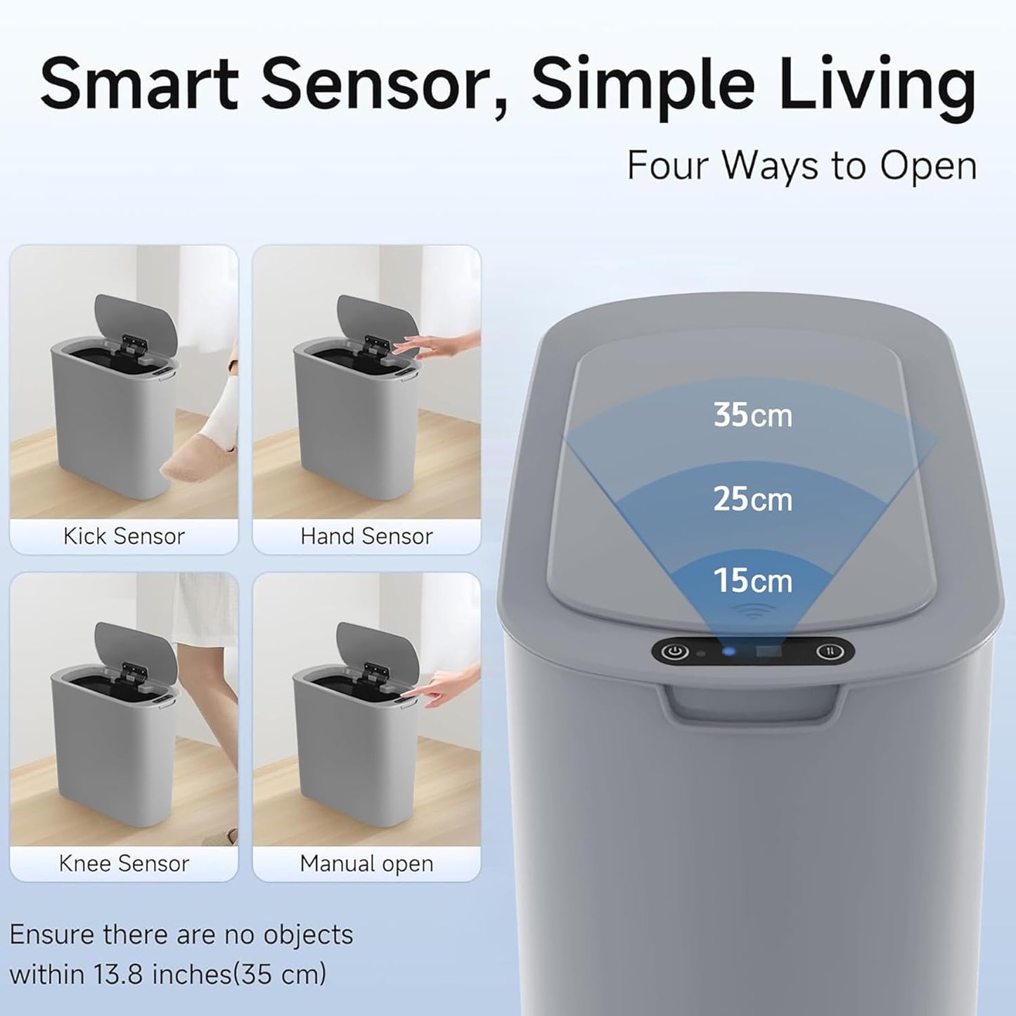 Automatic Motion Sensor Bathroom Trash Can with Lid, 2.6 Gallon Touchless Trash Bin, Smart Garbage Can Plastic Slim Wastebasket for Bedroom, Office, Dorm (Grey)