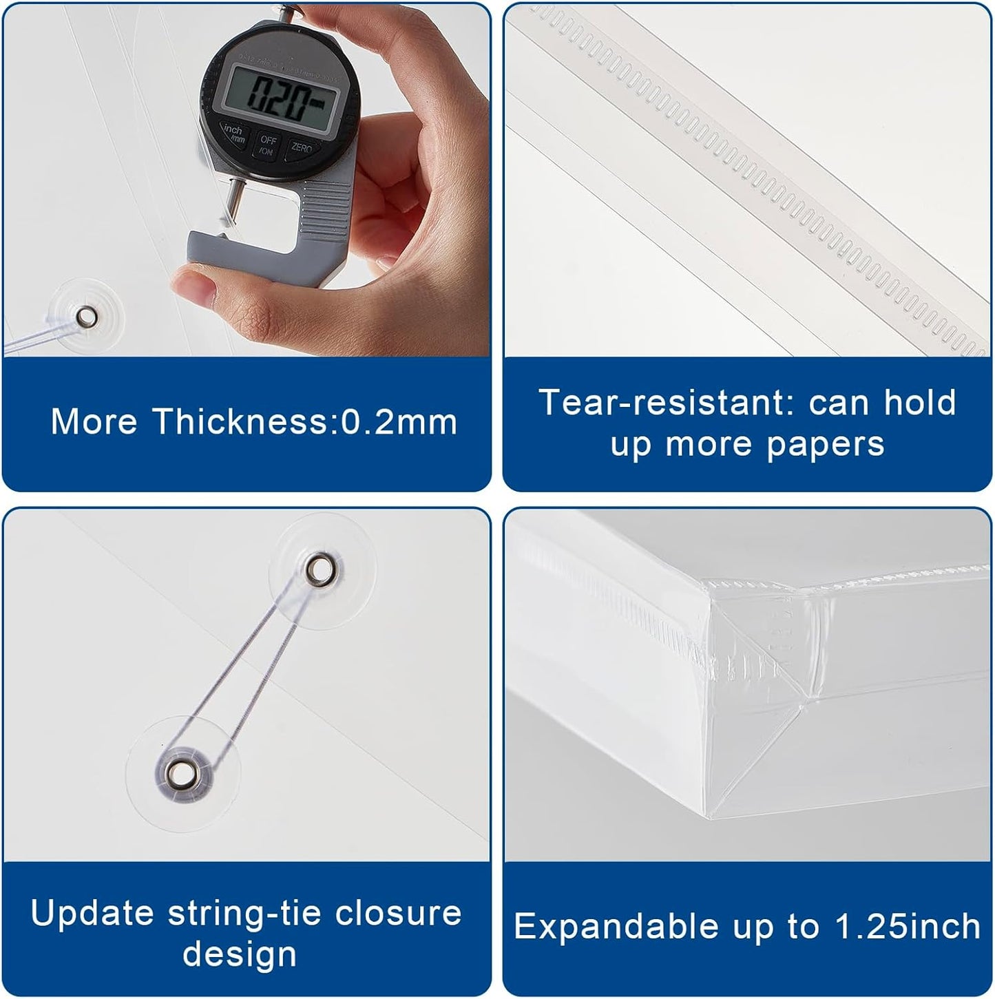 Clear Poly Envelopes with String Closure 10 Pack, EGOSKY Transparent Envelope Folders with Top Opening, Reusable Plastic File Folders for School and Office Suppiles