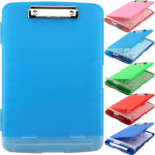 Clipboard with Storage, A4 Binder Nursing Clipboards with Pen Holder, Heavy Duty Storage Clipboard with Low Profile Clip, Clipboards Folder Side-Opening, Smooth Writing Clip Board (Transparent Blue)