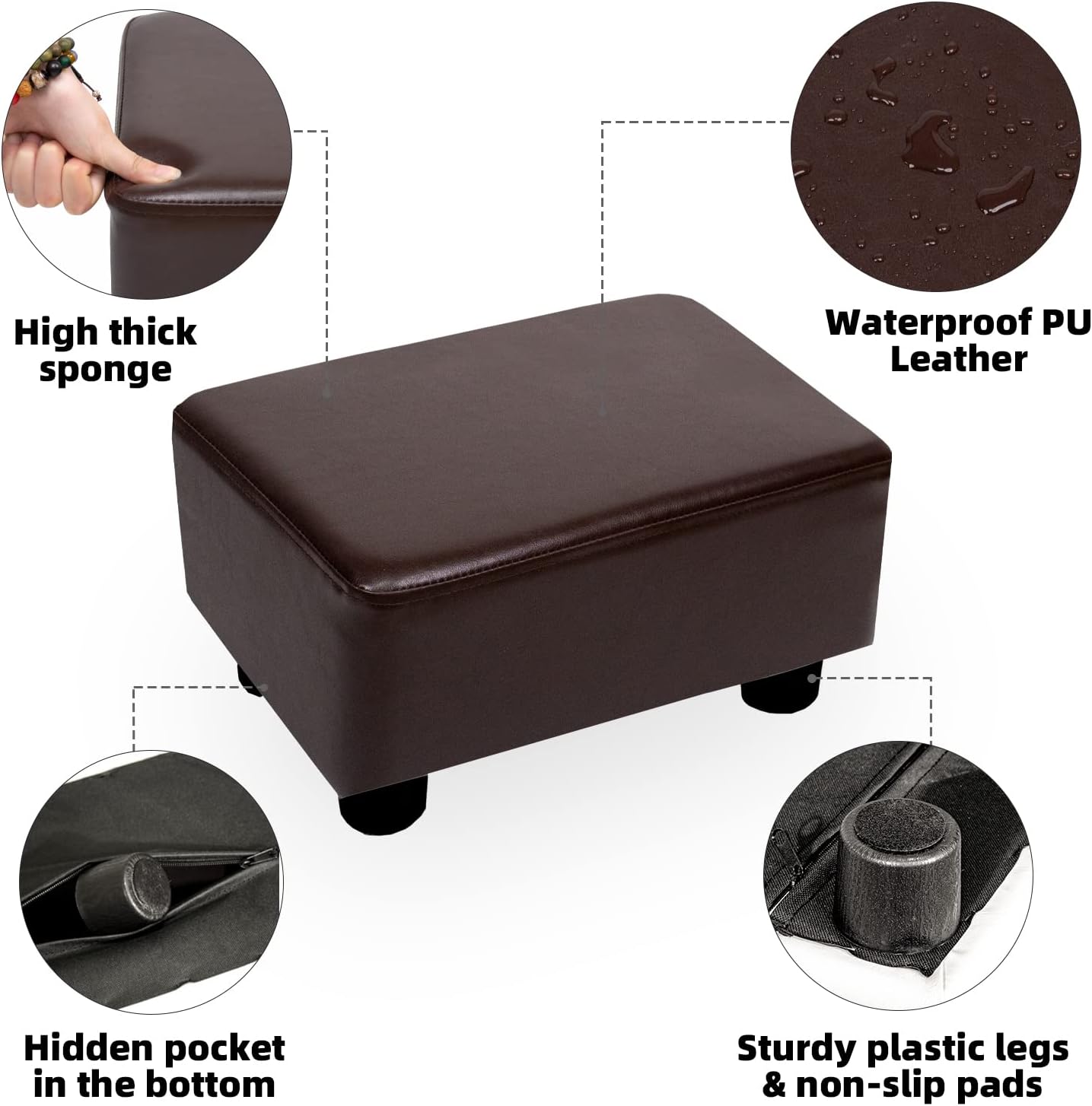 CAROLMADE Small Foot Stool Ottoman Footstool with Legs Under Desk Footrest for Living Room Bedroom and Office, Dark Brown