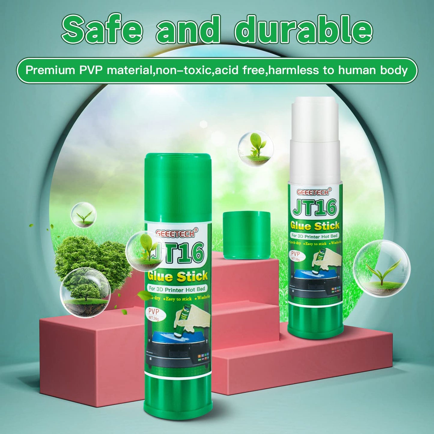 Geeetech 6pc 3D Printer Glue Sticks, 3D Printer Bed Adhesive for Hot Bed Printing, 36 Gram Each, Washable, PVP Solid 3D Print Glue Stick 3D Gloop for PLA/ABS/PETG/PC/PA/TPU