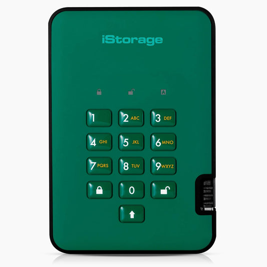 iStorage diskAshur2 HDD 1TB Green | Secure portable hard drive | Password protected | Dust & water resistant | Hardware Encryption