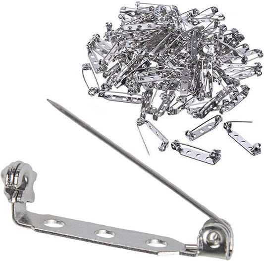 100 Pcs Silver Tone Pin Backs Clasp Brooch Safety Pins 1 Inch Bar Pins Findings with 3 Holes for Badge Insignia, Citation Bars, Making Corsage, Name Tags, Toy Pins and Jewelry Making