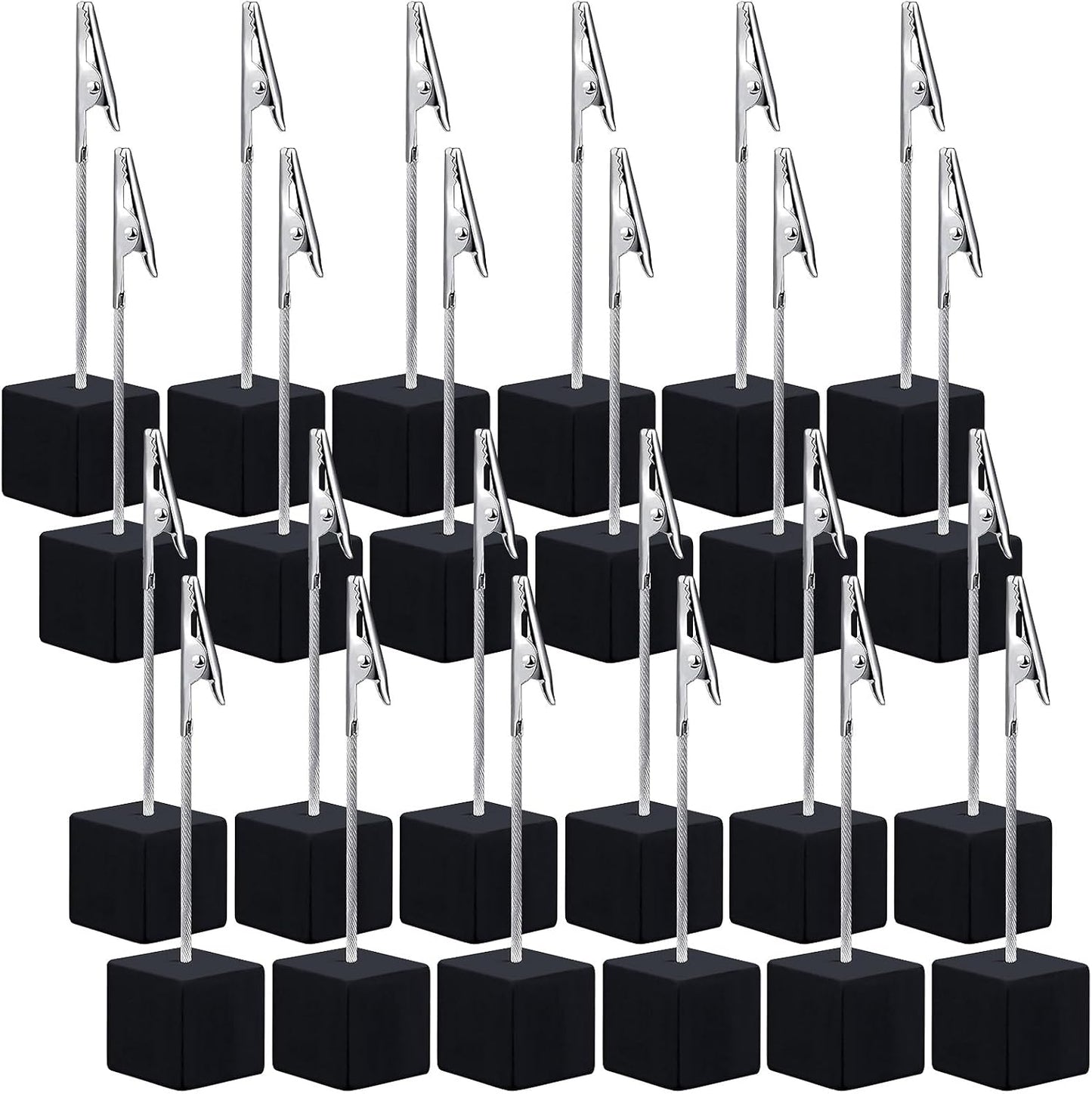 24 Pcs Wooden Memo Clips Holder Lightweight Wood Cube Base with Alligator Clip Clasp Mini Photo Holder Clip Menu Holder for Displaying Number Card (Black)