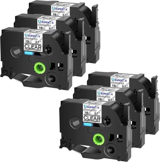 6PK Compatible for Brother P-Touch Label Maker Tape TZe-141 TZ-141 TZe141 TZ141 Black on Clear 18mm 3/4 inch 0.7'' x 26.2ft Laminated TZe TZ Label Tape for PT-H500 PT-910BT PT-530 PT-550