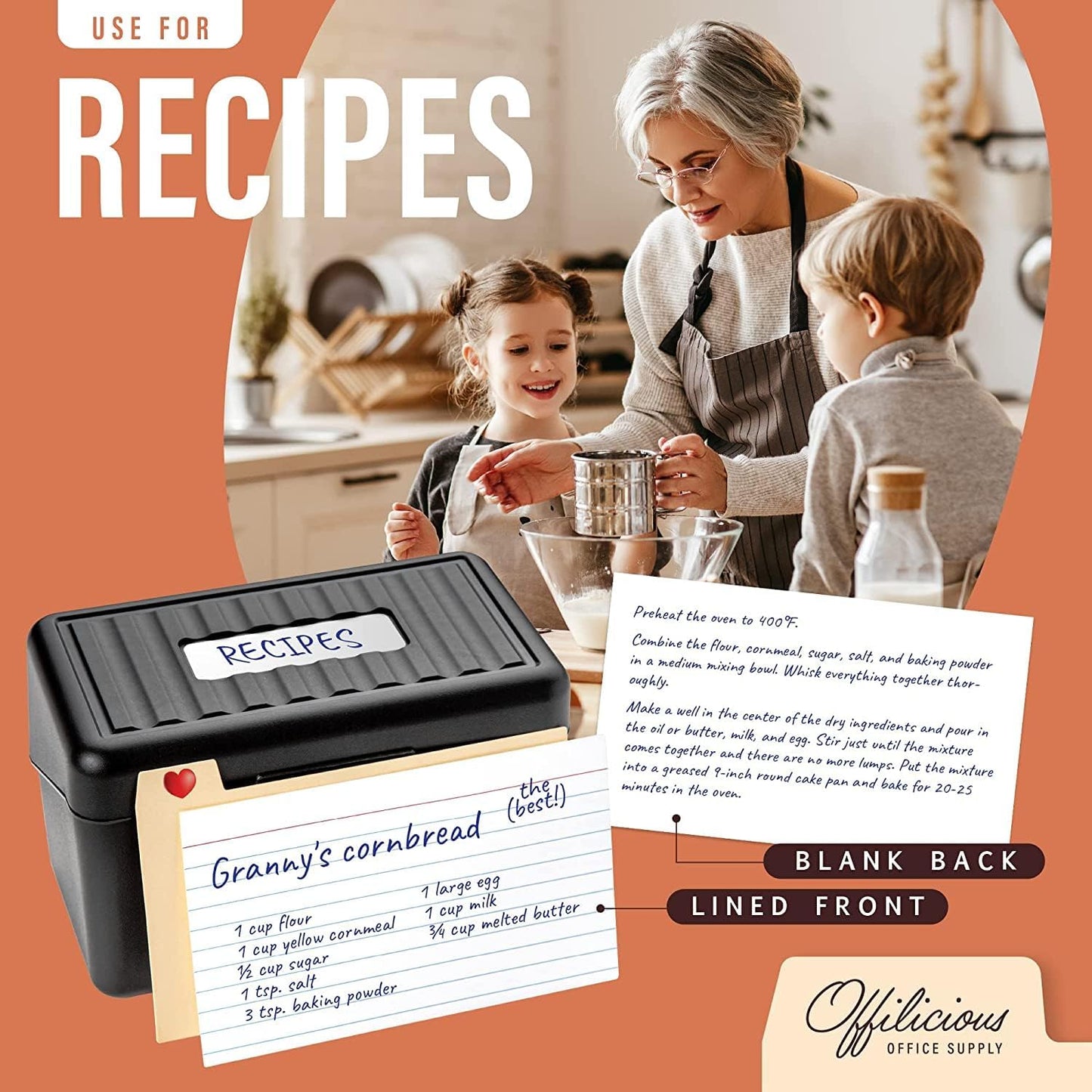 Business Card Organizer 3x5 - Premium Index Card Holder Box for Flashcards, Notecards, Recipes - Recipe Box with Cards & Dividers, Labels, Stickers