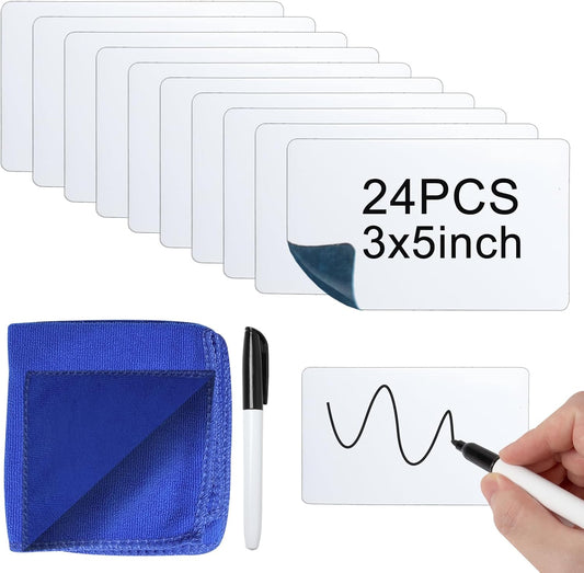 Dry Erase Labels Stickers 24 Pack 3x5 inch Reusable Dry Erase Sticky Notes Mini Whiteboard Label Stickers Removable Reusable Sticky Labels Dry Erase Post It Notes with Wipe Cloth