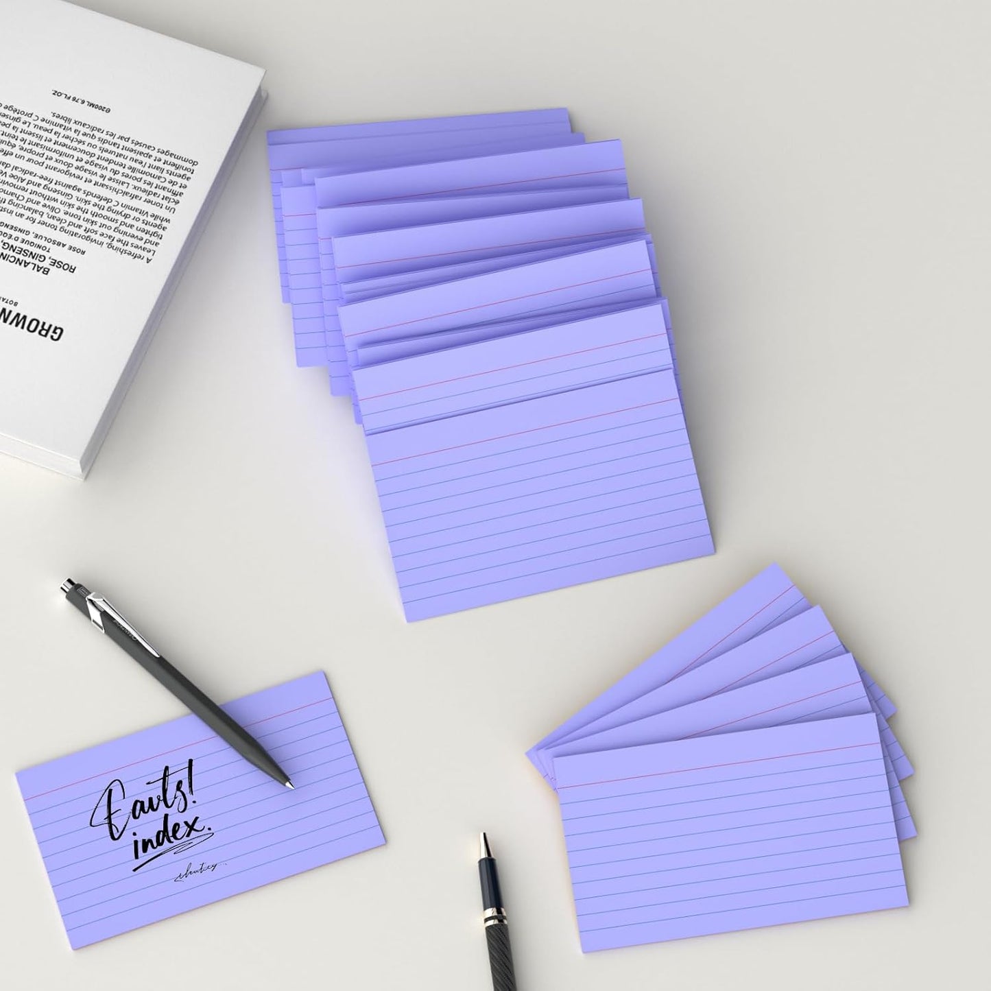 250 Count Index Cards 3x5 Inch 180gsm, Heavy Weight Purple Color Flash Card (50 Sheets Each), Note Taking for Students, Teachers, Professionals, Study Note Cards for Office Home School