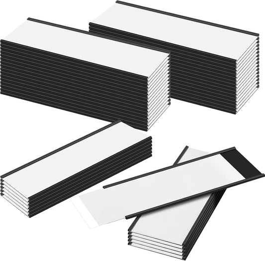 Gueevin 30 Pcs Magnetic C Channel Label Holders 3 x 8 Inch Label Holders Magnet Name Plate with Paper Inserts and Clear Plastic Protectors for File Cabinet Shelf Toolbox Drawer