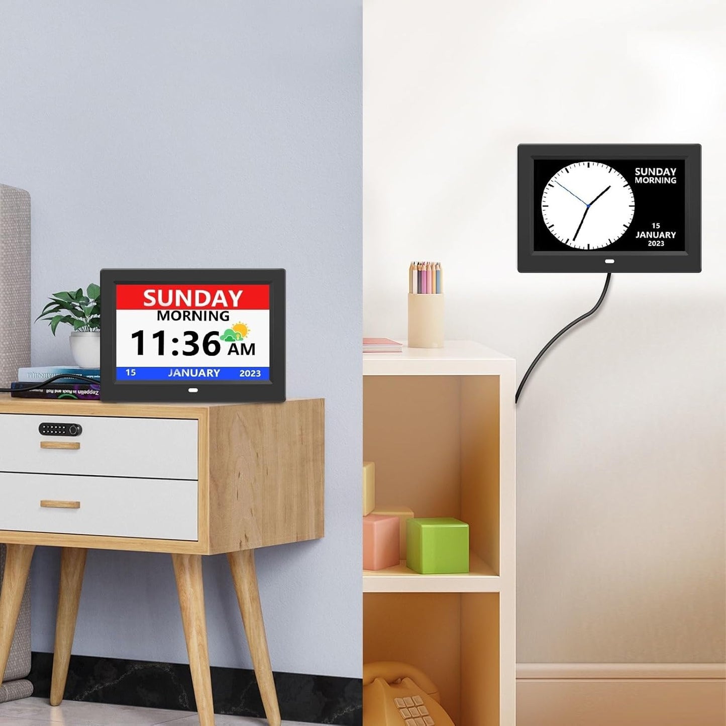 11 Inch Digital Clock with Day and Date for Elderly Alzheimer's Clock Customizable Alarms 3 Display Modes Large Font Alarm Clock for Seniors Auto DST