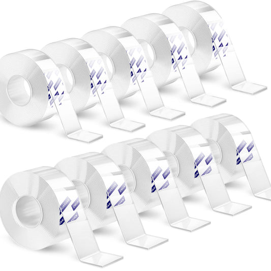 10 Rolls-9.85 FT Double Sided Mounting Tape Heavy Duty Removable,Clear Thick Nano Tape Adhesive Reusable,Wall Poster Picture Hanging Strips Putty, Sticky Tack Gel Glue for Hangers,Photo