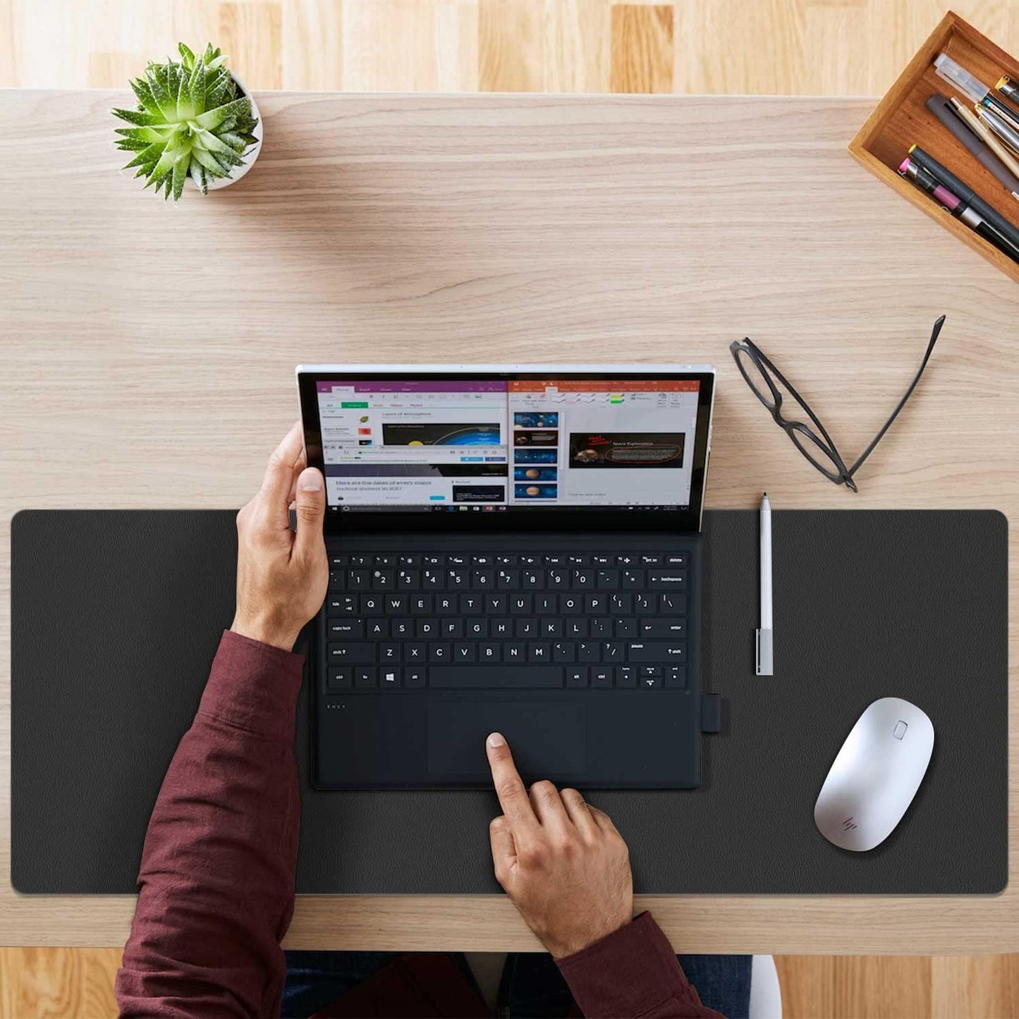 Aothia Double-Sided PU Leather Desk Pad - Non-Slip Large Mouse Pad & Desk Mat for Office, Home - Waterproof, Easy to Clean, Durable Dual-Sided Surface (31.5" x 15.7", Black)