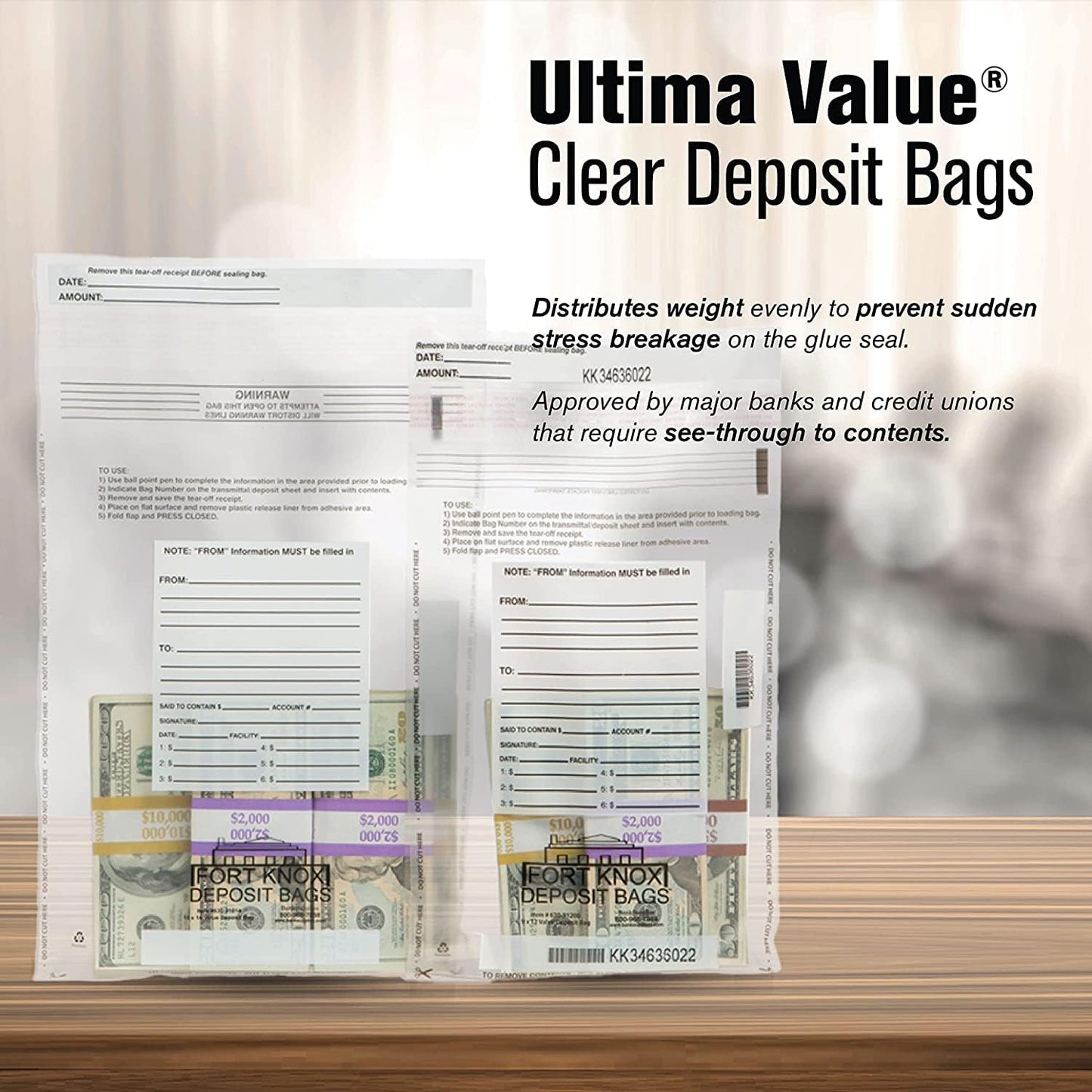 BankSupplies Ultima Value Clear Deposit Bags | 9W x 12H | Pack of 1000 | Transit, Transfer, Valuables | Tamper Evident Tape | Captive Flap Closure | Security Deposit Bag