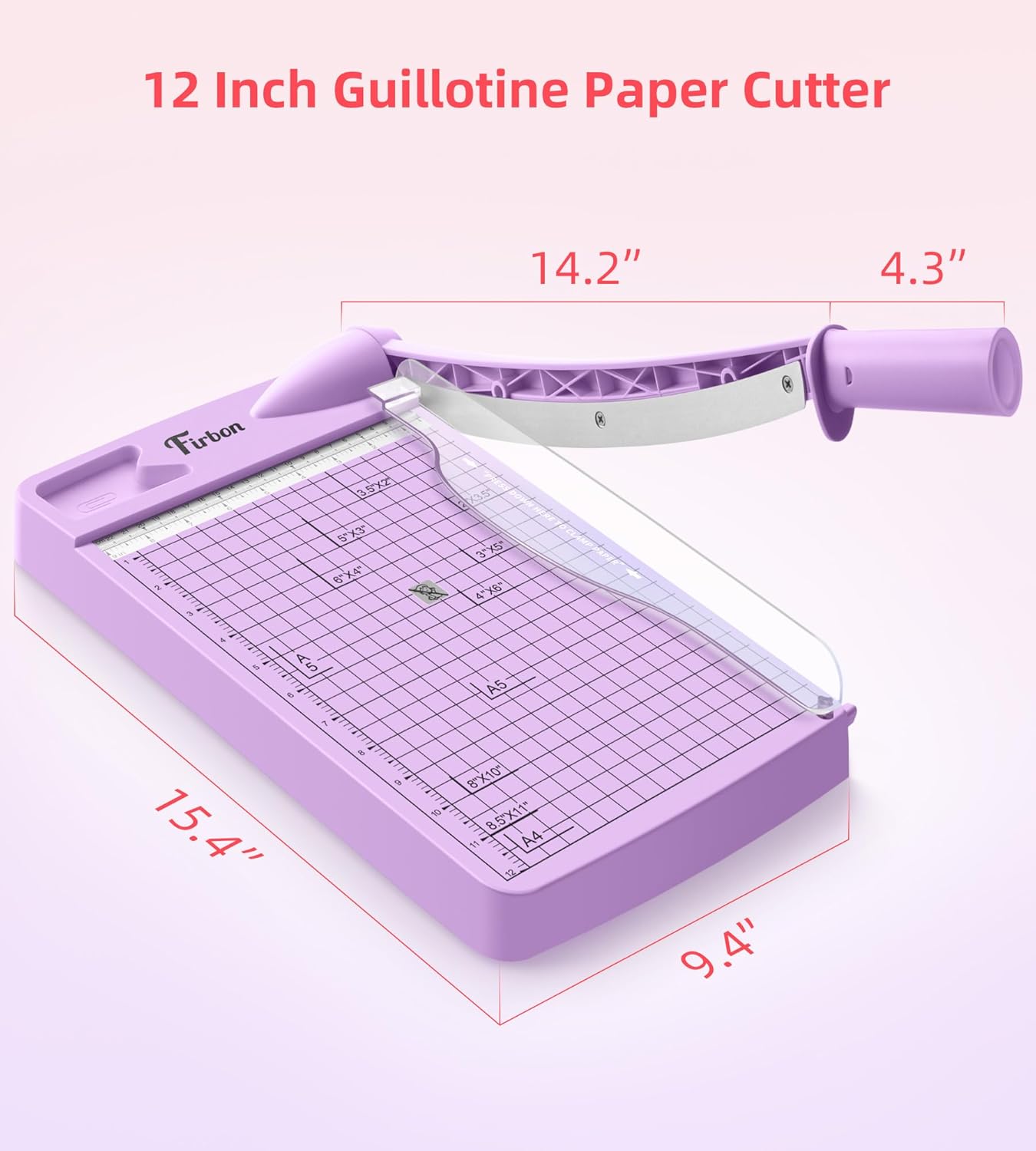 Firbon 12" Guillotine Paper Cutter, Heavy Duty 12-Sheet Capacity Trimmer for Cardstock, Photos, Scrapbooking, Office, Classroom, Studio (Purple)