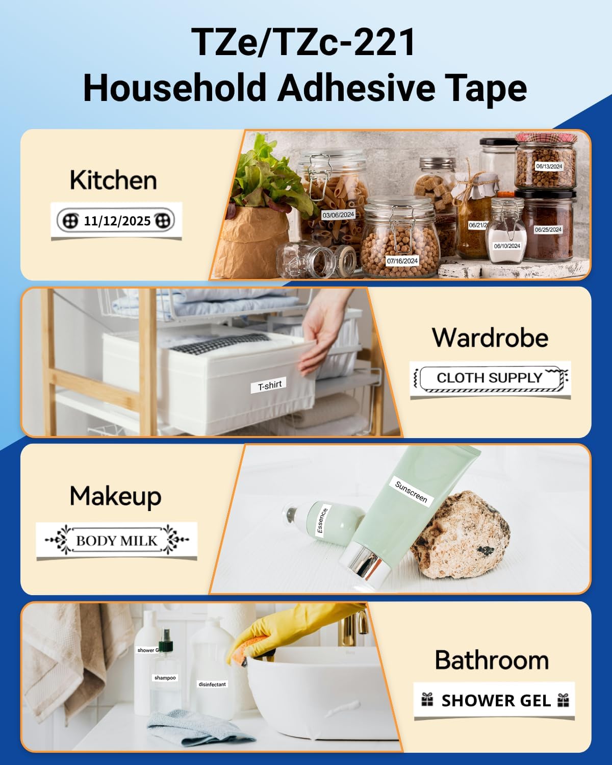 9mm Label Maker Tape TZe-221 Replacement for Brother TZe TZ Tape 9mm 0.35" Laminated (Black on White) P Touch Label Tape TZe221 for Brother PT-D220 H100 D410 D600 1890 H103W, 3 Pack