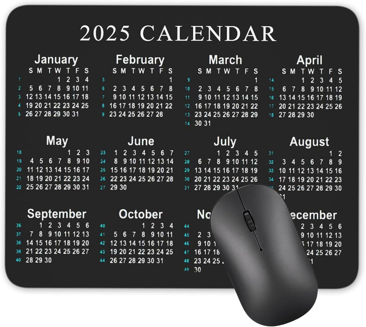 Calendar Mouse pad, 2025 Calendar Horizontal Edition Natural Rubber Quality Creative Gaming Mouse Pad Rectangle Mouse Personalized Desk Mouse Pad 9.5 inch x 7.9 inch