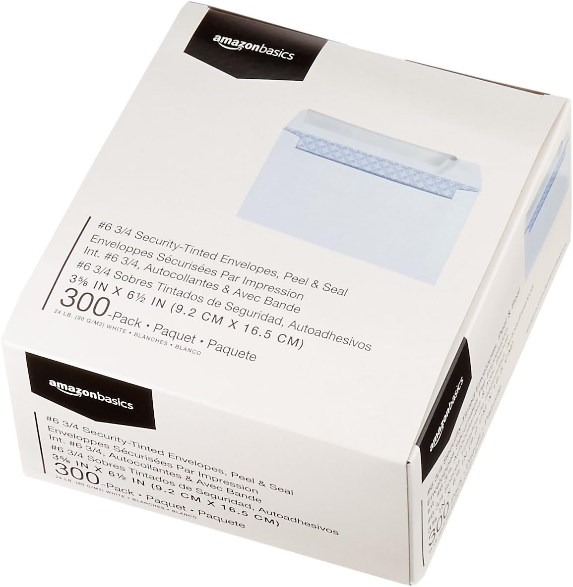 Amazon Basics Quality #6 3/4 Security-Tinted Envelopes with Peel and Seal, 300-Pack, White