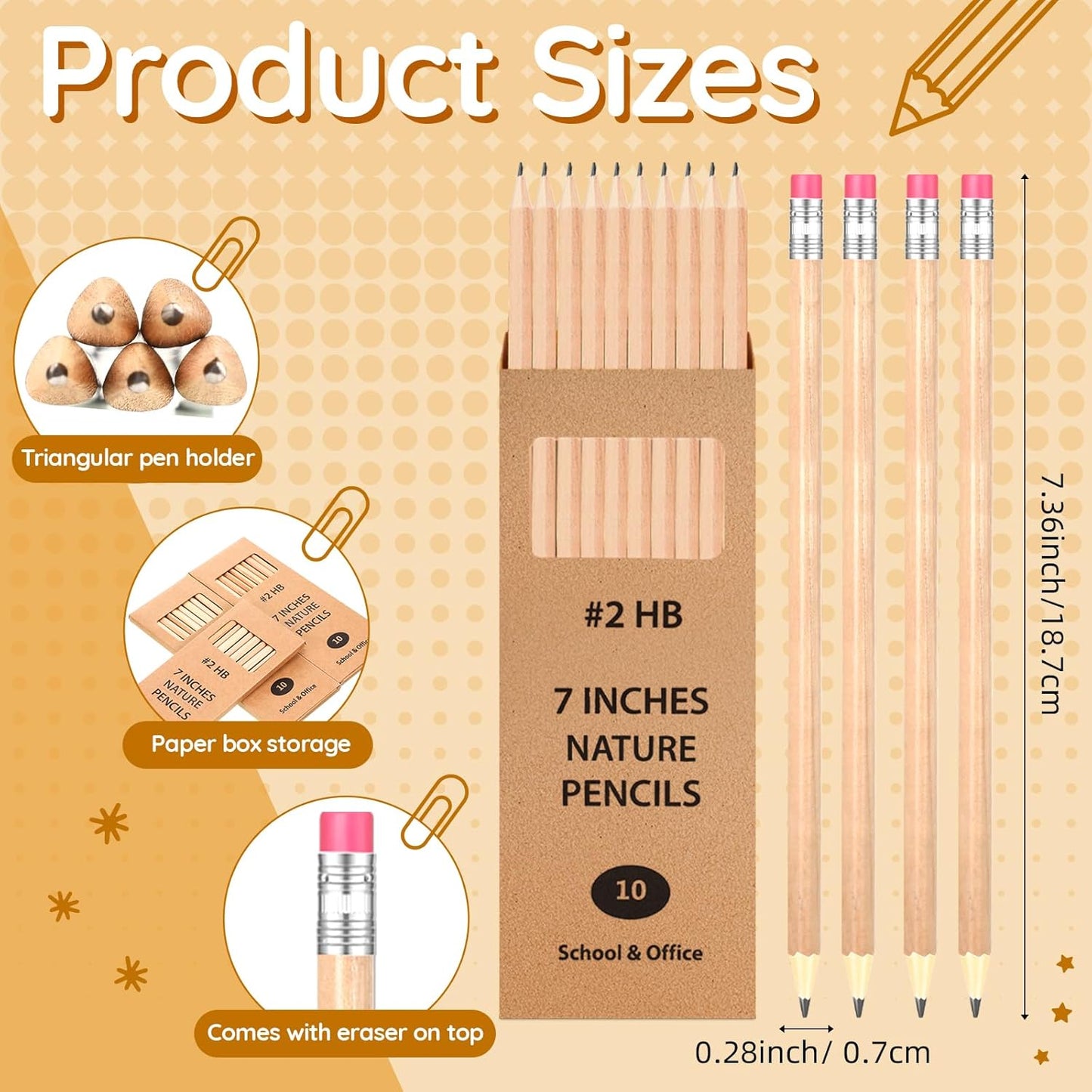 Geyoga 30 Packs of 300 Count #2 Pre Sharpened Pencils Bulk Woodcased for Classroom #2 HB Triangle Shape Pencils with Top Erasers for Teacher Office Back to School Supply(Wood Color)