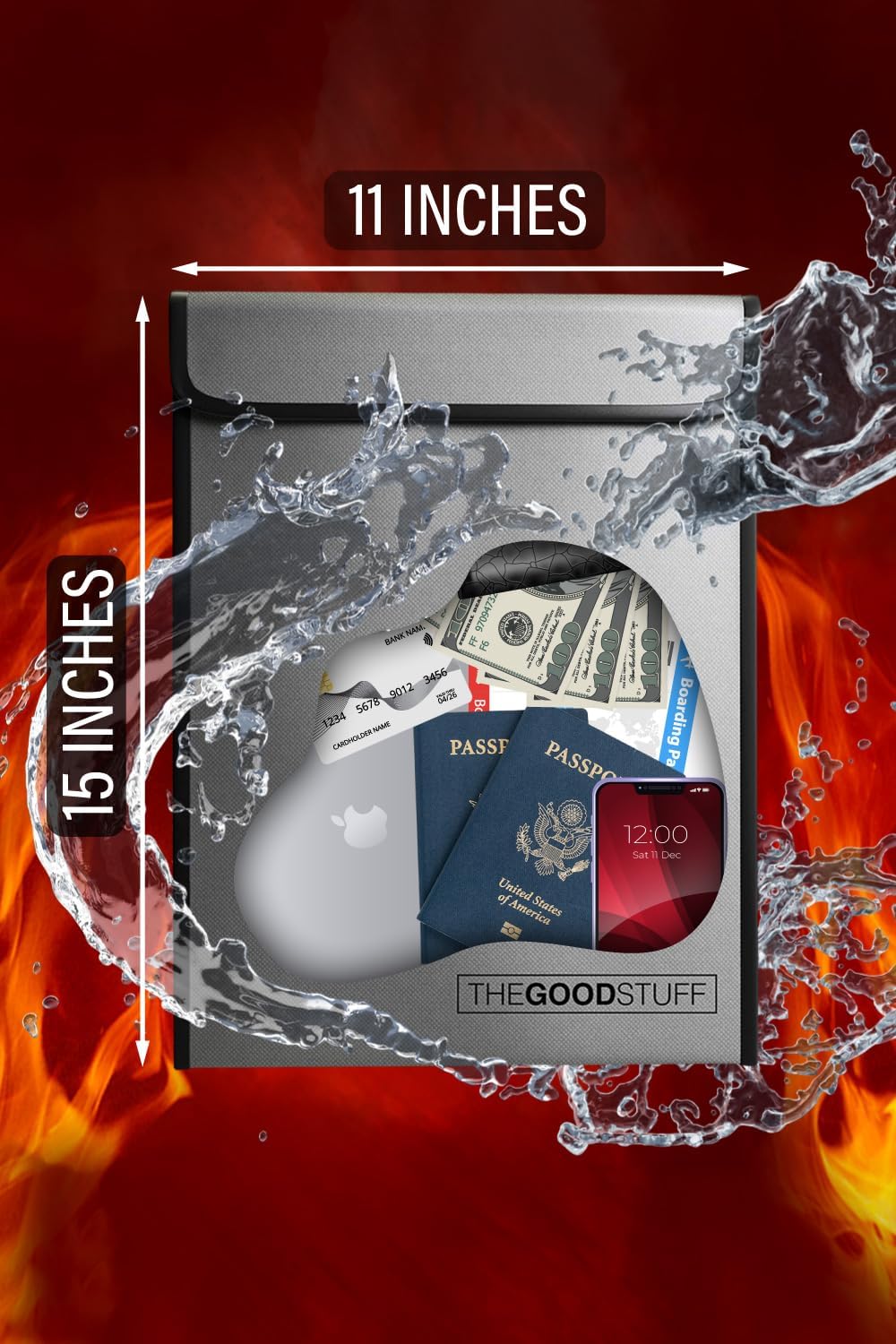 Fireproof Document Bag Legal Size: 15" x 11" [2000°F UL Certified] Protect Birth Certificates, Contracts, Legal Papers, Cash, and Other Valuables - Water and Fire Resistant File Bags