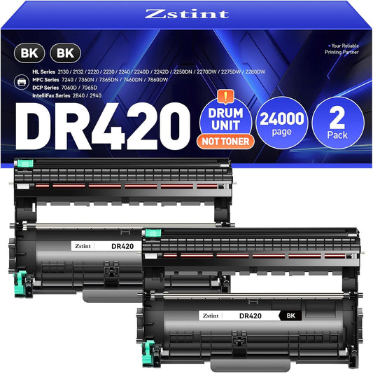 DR420 Drum Unit(Not Toner)Replacement Compatible for Brother DR420 DR-420 Imaging Drum HL-2270DW HL-2280DW HL-2230 MFC-7360N MFC-7860DW DCP-7065DN Intellifax 2840 2940 MFC-7240 HL-2240D Printer 2-Pack
