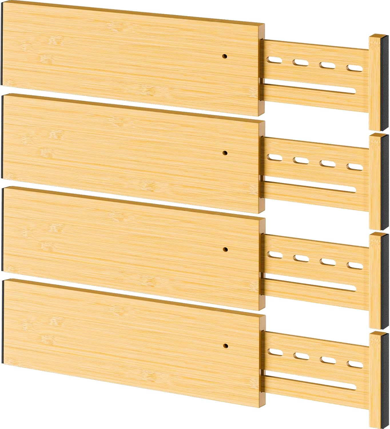 Bamboo Drawer Dividers 4" High, 12.8-18" Adjustable Drawer Organizers for Clothes,Expandable Dresser Separators in Bedroom/Kitchen/Bathroom/Office Organization and Storage,4 Pack