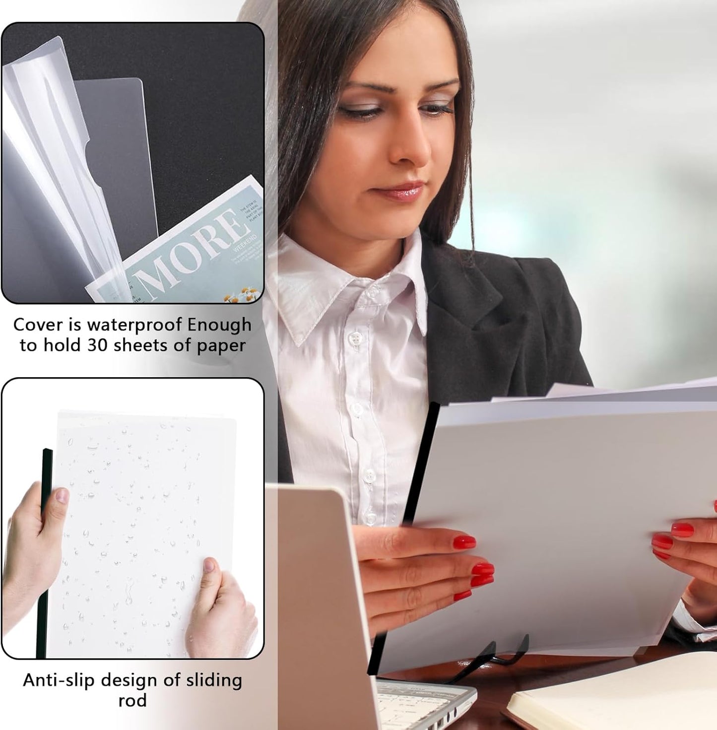 100 Pack Clear Report Covers with Sliding Bars, Plastic Report Folder Presentation File Folders Binder Resume Covers Document Binder for Business, 30 Sheet Capacity