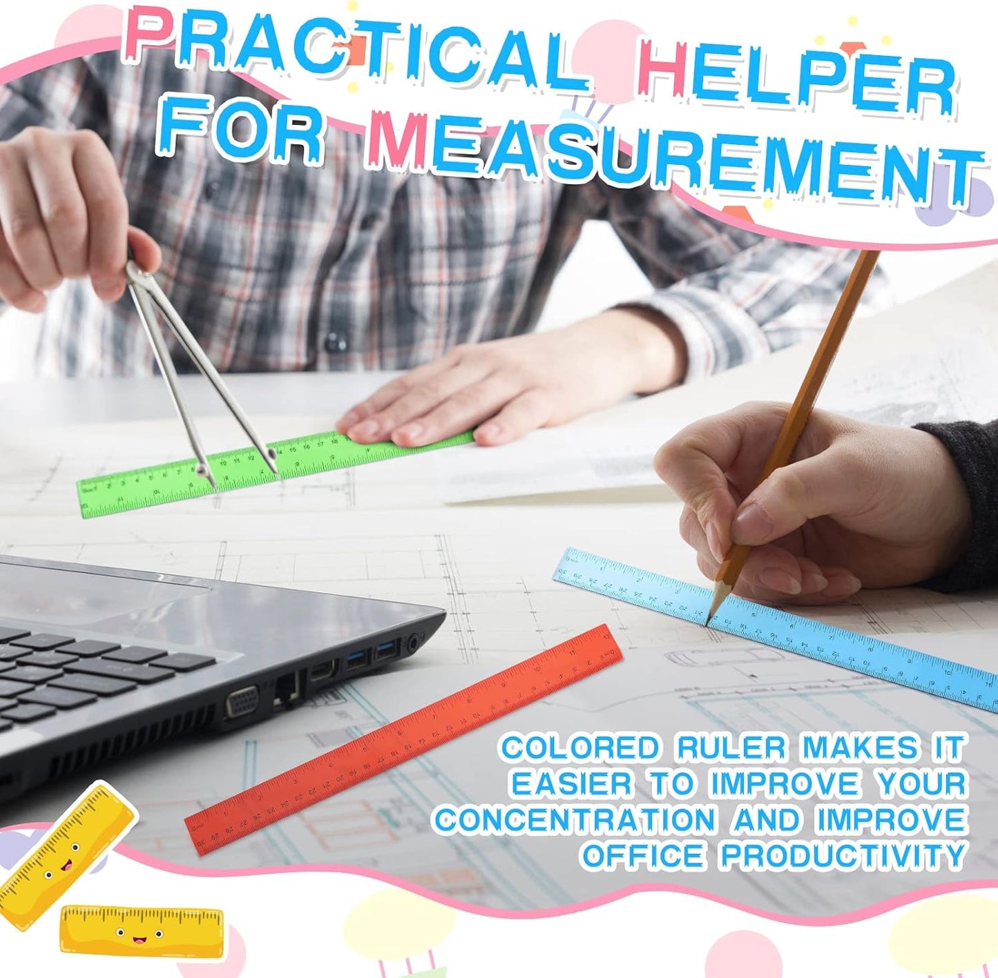12 Pack Color Transparent Ruler Bulk 12 Inch Clear Plastic Rulers Kids Ruler with Centimeters and Inches Straight Measuring Drafting Tools for Classroom School Students Families Education
