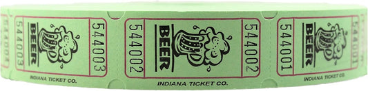 INDIANA TICKET CO. 2000 Raffle Tickets, Beer, Green, Single Roll, Ticket for Events, Entry, Class Reward, Fundraiser & Prizes