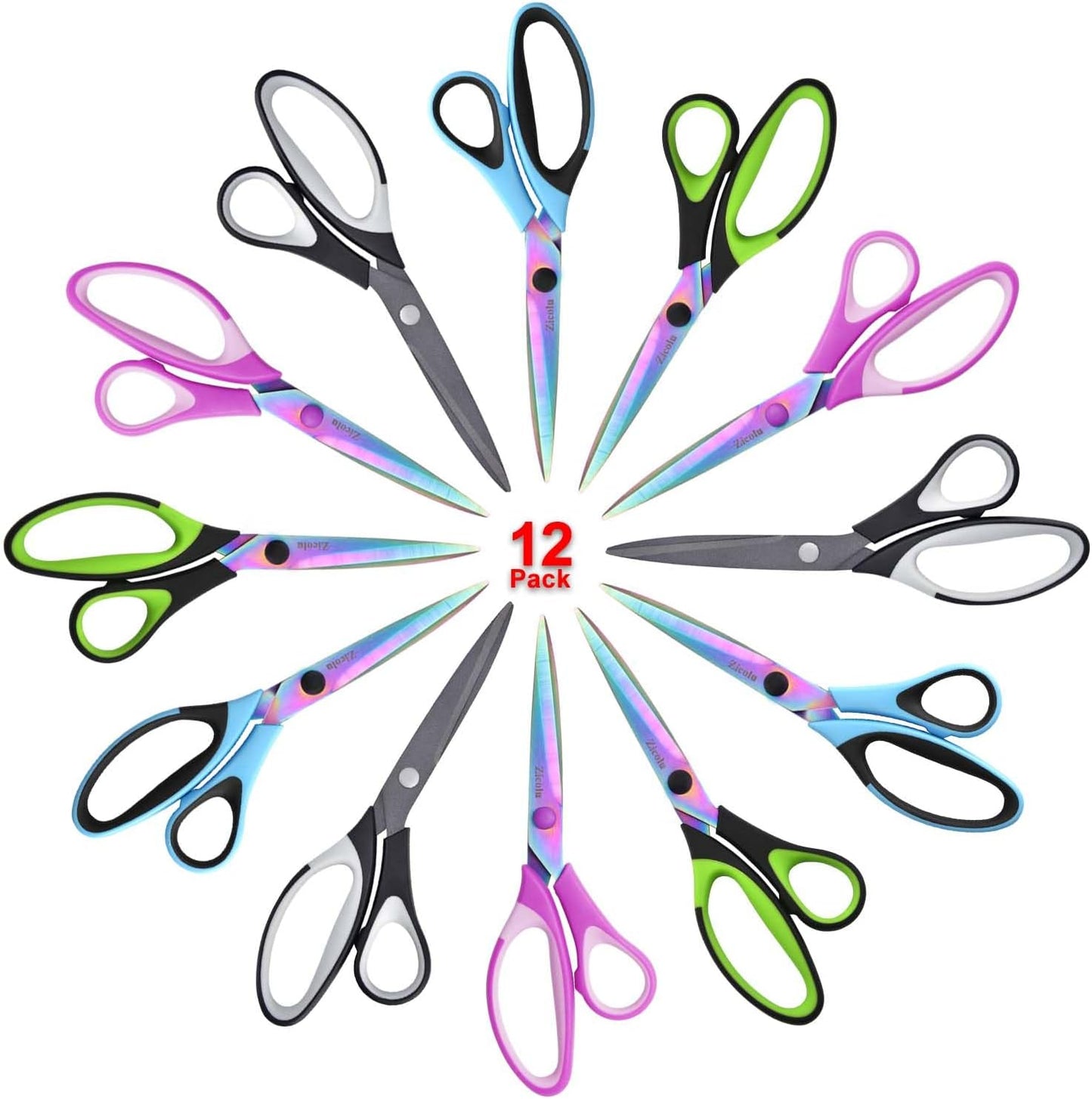 8.5" Scissors Bulk Set of 12-Pack, Sharp Scissors all Purpose Heavy Duty, Non-Stick and Titanium Coating Blade, Multipurpose Shears for Office Home School Sewing Fabric DIY Craft Supplies