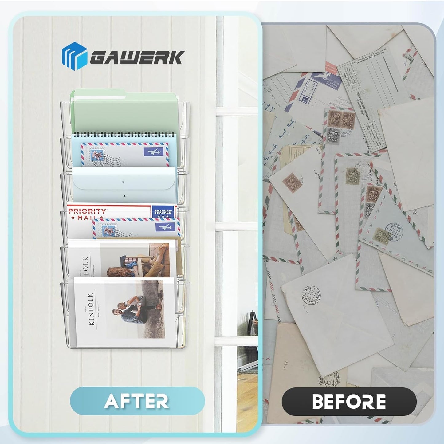 Clear Acrylic Single Pocket, Plastic Hanging Wall Mount File Holder for Office Home (Gray, pack3)