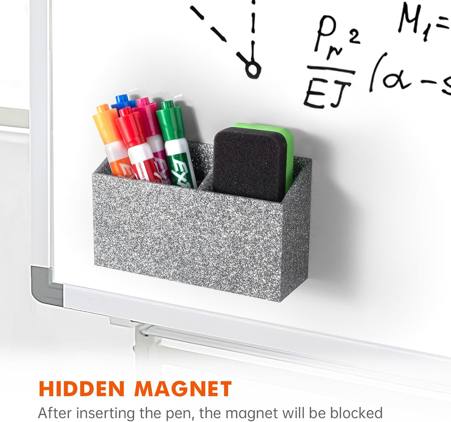 BEYGORM Magnetic Dry Erase Marker Holder for Whiteboard,Non-slip Acrylic Magnet Pen Holder for Fridge Refrigerator,Locker Organizer for Work,Locker Accessories,Pencil Cup for Desk(Silver)